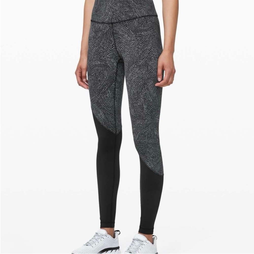 Lululemon 6 Speed Wunder Tight Leggings Free Spirit Ice Grey Black /‎ Black